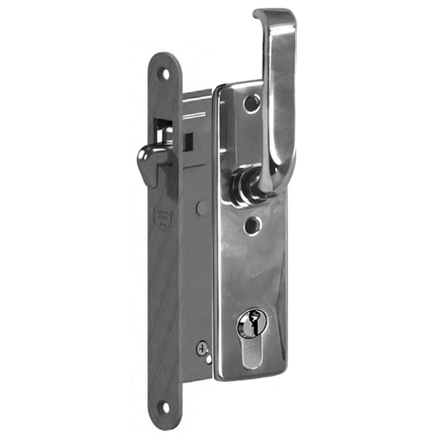 Sliding Door Lock with 55 mm. Backset Minimum door Thickness 1 1/4 inch. GSV Schwepper and S&B style. Complete Set