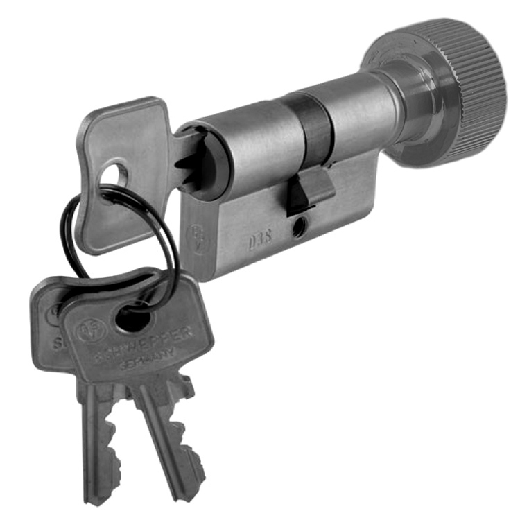 Profile cylinder  30/30mm key/knob. Satin Chrome. Max. door thickness: 1 3/4 inch