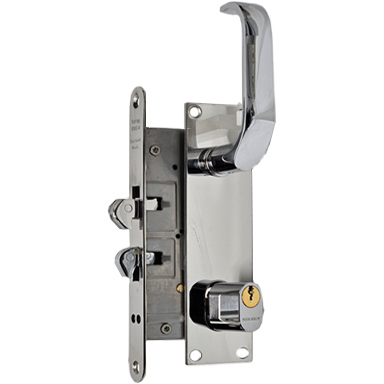 - Sliding Mortise Lock SET. 55 mm Backset. With Two Hook Bolts. Heavy Duty. Polished Stainless Steel and Polished Chrome