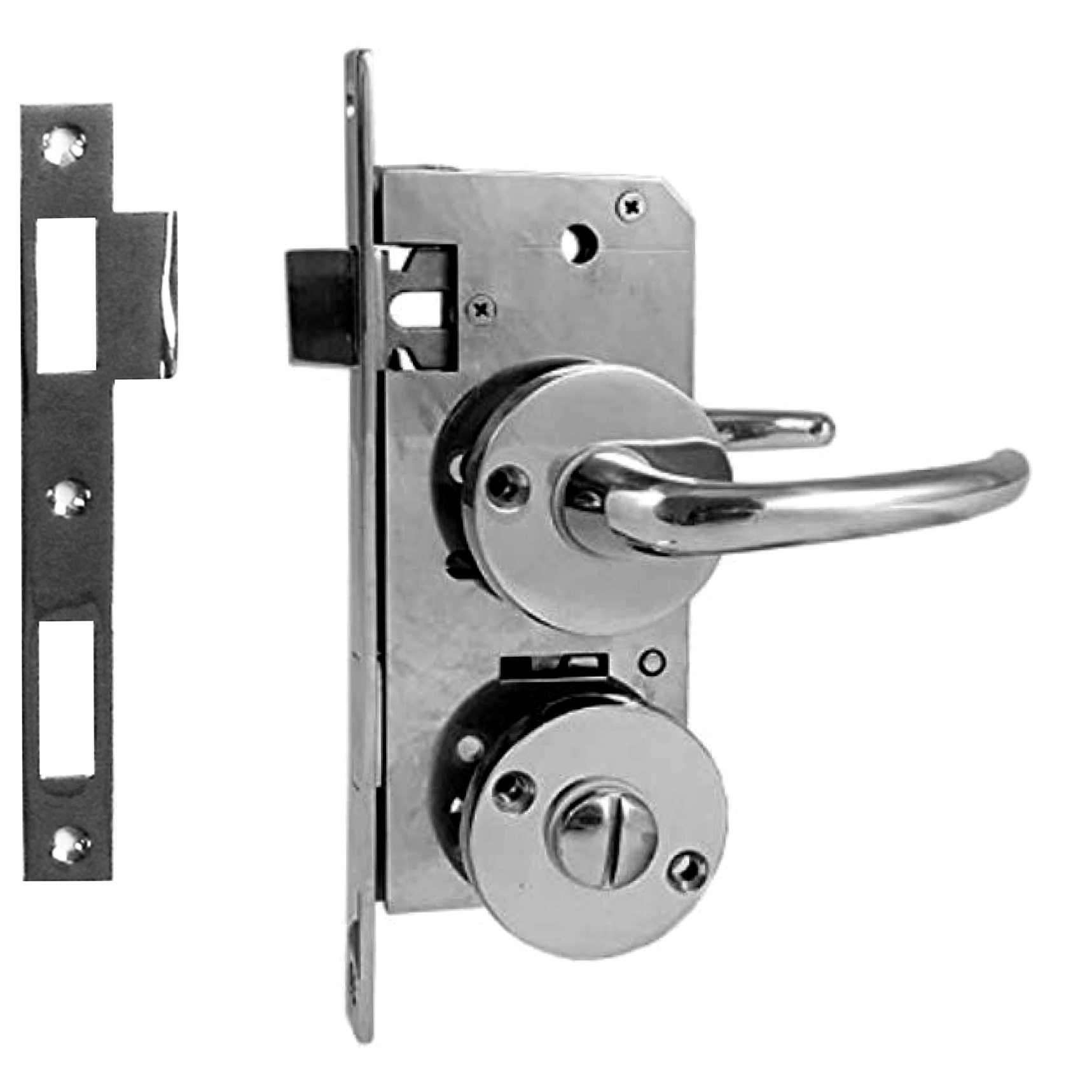 Door Lock with 40 mm Backset. SET with Privacy (WC) Function. Polished Stainless Steel