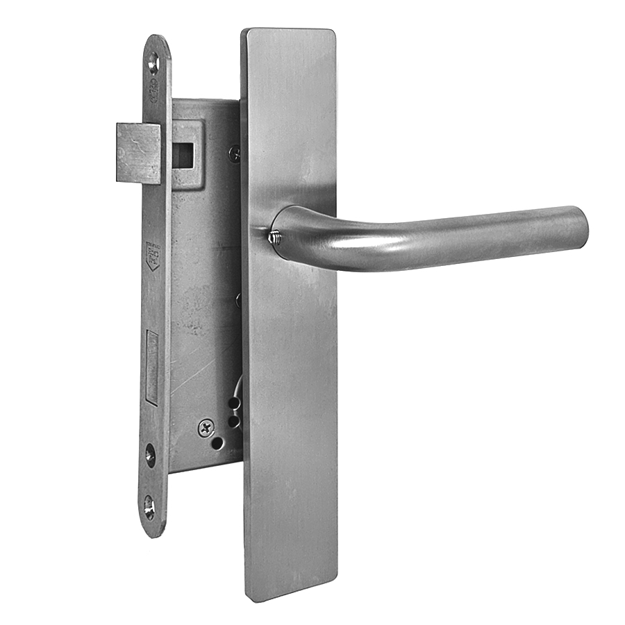  ~ Entry Set 55 mm backset complete. Satin Stainless Steel Passage set Heavy Duty with solid bolt