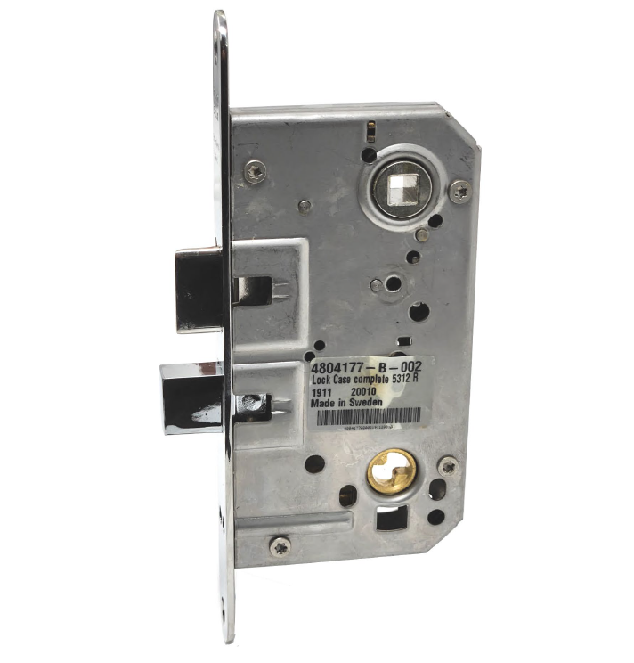 Entry Mortise Lock 55 mm backset. Trioving Vingcard. Heavy Duty. Solid Latch. Polished Stainless Steel.