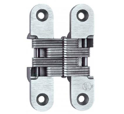 316 Stainless invisible hinge. Size 4 5/8 x 2 3/4 inch. Minimum door thickness 1 3/8 inch