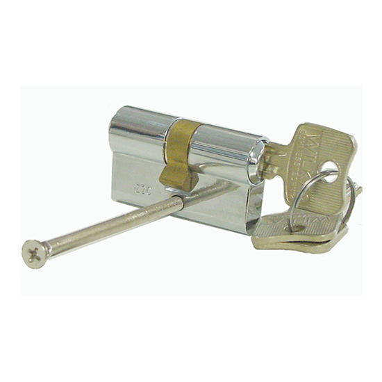 Profile cylinder short 35/35 mm key/key. Polished Chrome Plated. Max door thickness: 1 3/4 inch