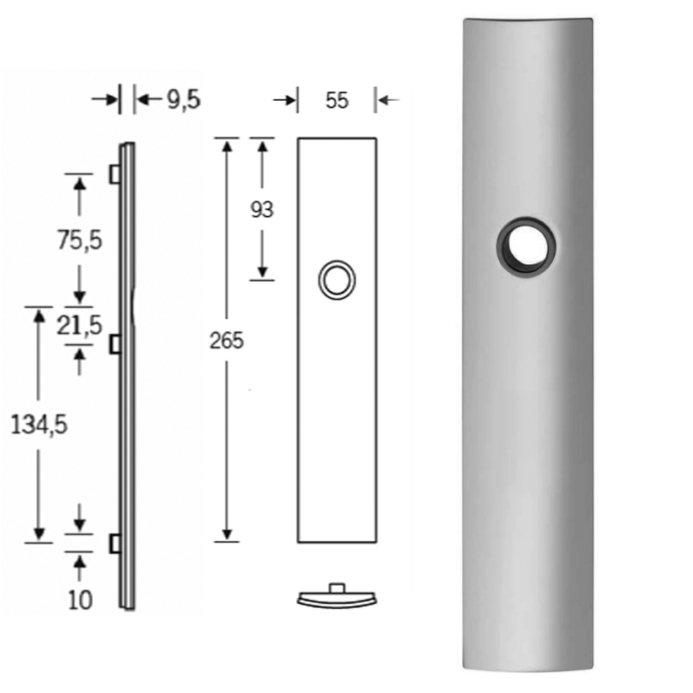 Escutcheon  265 x 55 x 9.5 mm Convex. Sold by the Pair.