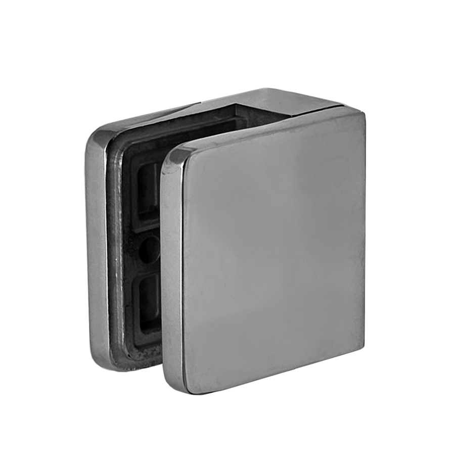 Glass clamping bracket square 55 x 55 mm for 8-10 mm glass. Satin