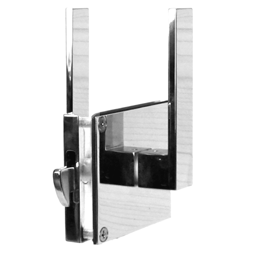 Slidiing door lock with 50 mm backset for 1/4 inch up to 1/2 inch thick glass.