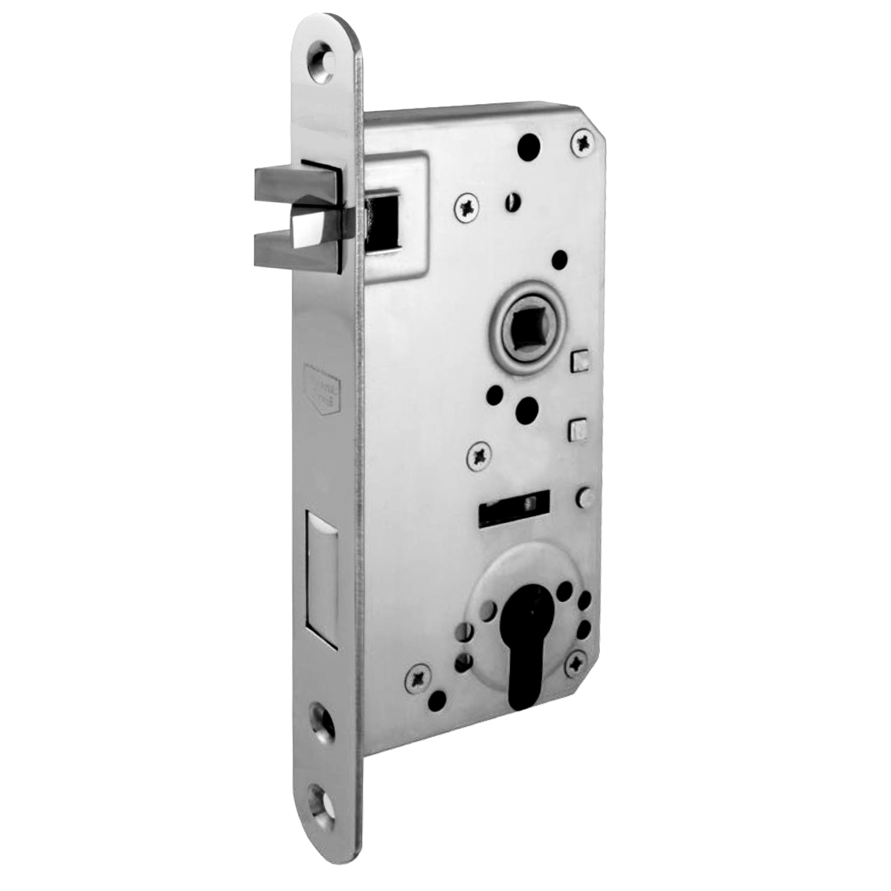 Entry Mortise Lock 55 mm backset. GSV Schwepper and S&B. Polished Stainless Steel