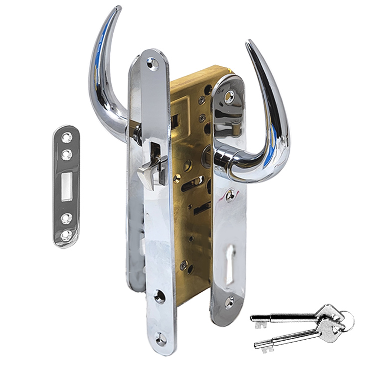 Sliding Entry Mortise Lock with 40 mm backset. SET. Skeleton Key. Minimum Door Thickness 7/8 inch